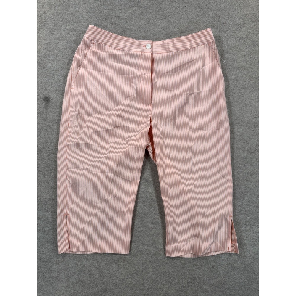 EP Pro Capri Pants Womens 6 Pink White Pinstripe Flat Front High Rise Casual